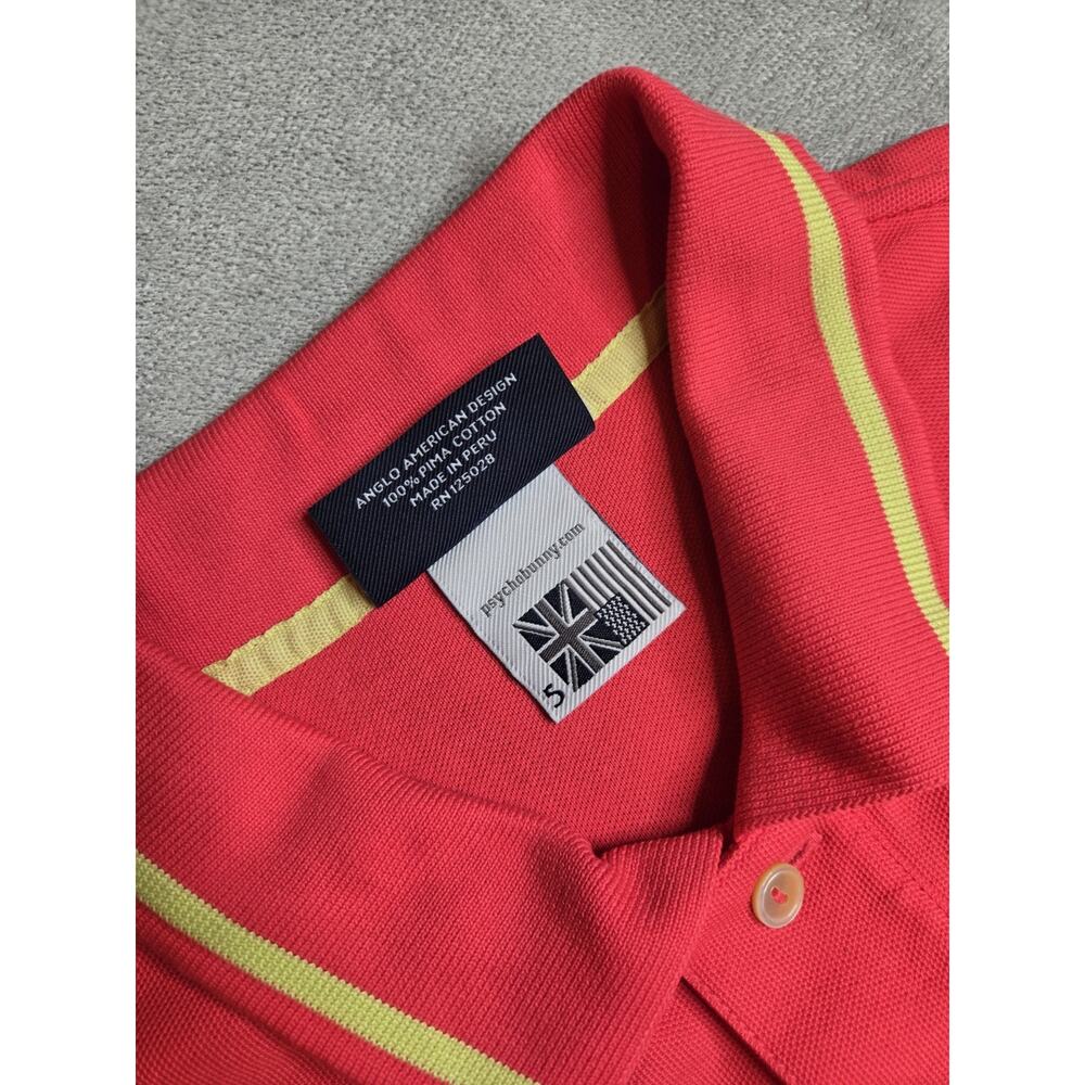 Psycho Bunny Men’s Red Polo Shirt Short Sleeve Blue Stripe Collar Cotton Large - Picture 6 of 10